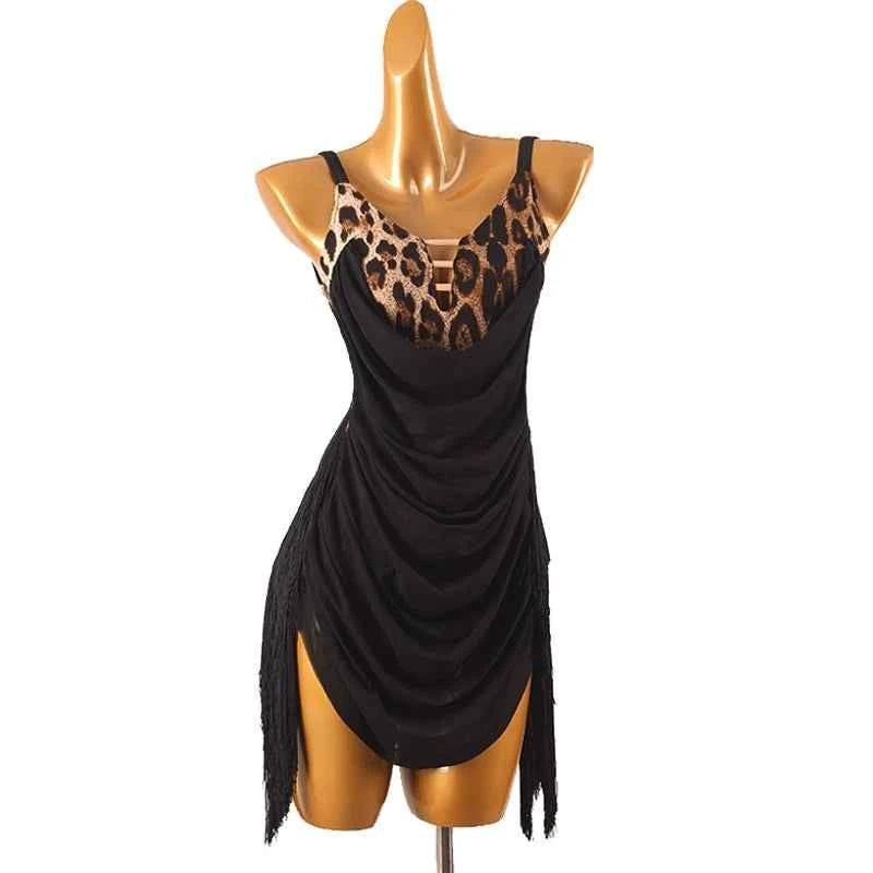Latin Dance Competition Dress High-End Leopard Print Tassel Performance Outfit - Moderndancedress.com