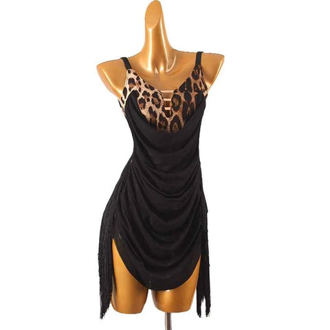 Latin Dance Competition Dress High-End Leopard Print Tassel Performance Outfit - Moderndancedress.com
