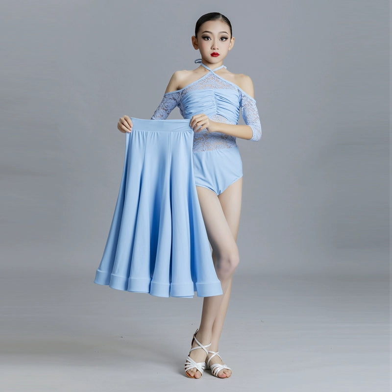 Blue modern Ballroom dance dresses for girls kids waltz tango practice professional competition gown training suit - Moderndancedress.com