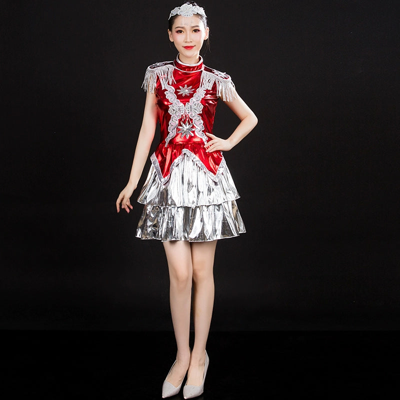 Jazz Dance Costume Modern Dance Costume Brilliant Short Skirt Square Opening Dance Suit for Adult Women - 