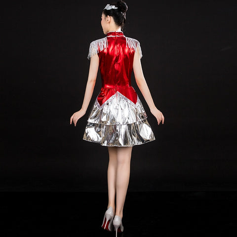 Jazz Dance Costume Modern Dance Costume Brilliant Short Skirt Square Opening Dance Suit for Adult Women