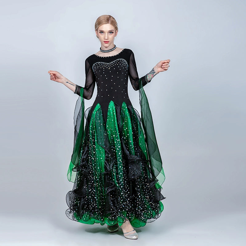 Blue pink Competition bling ballroom dance dresses for women girls waltz tango smooth ballroom dance big swing skirt for lady - Moderndancedress.com