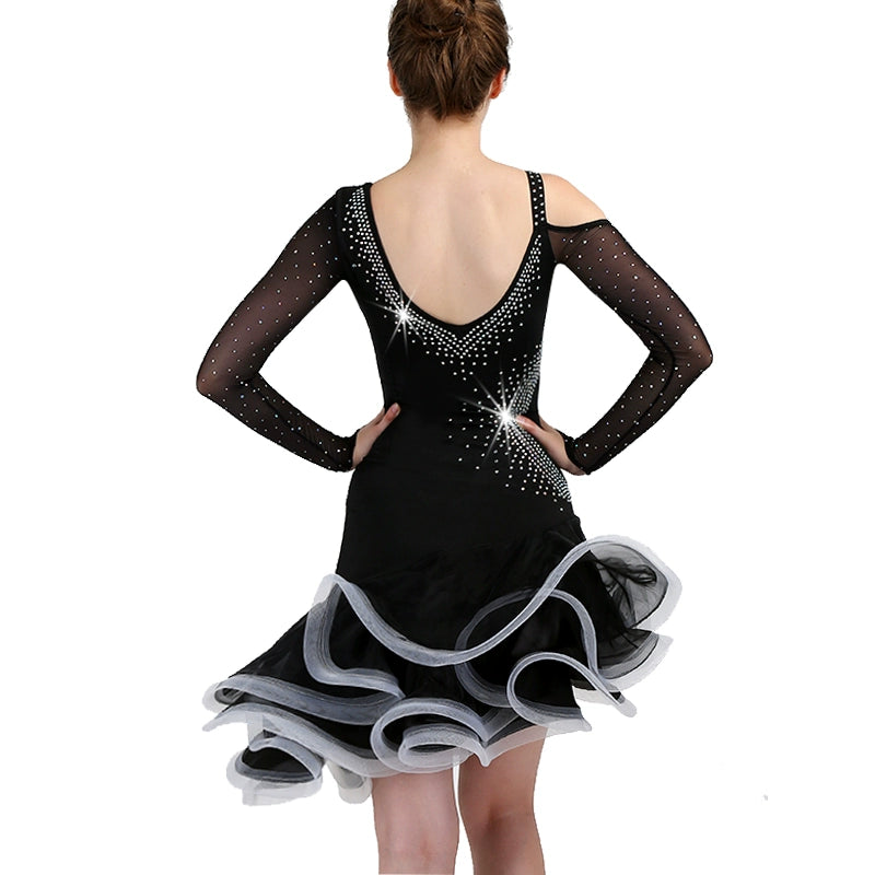 Latin Dance Dresses Women's Performance Spandex Tassel / Crystals / Rhinestones Long Sleeve Dress - Moderndancedress.com