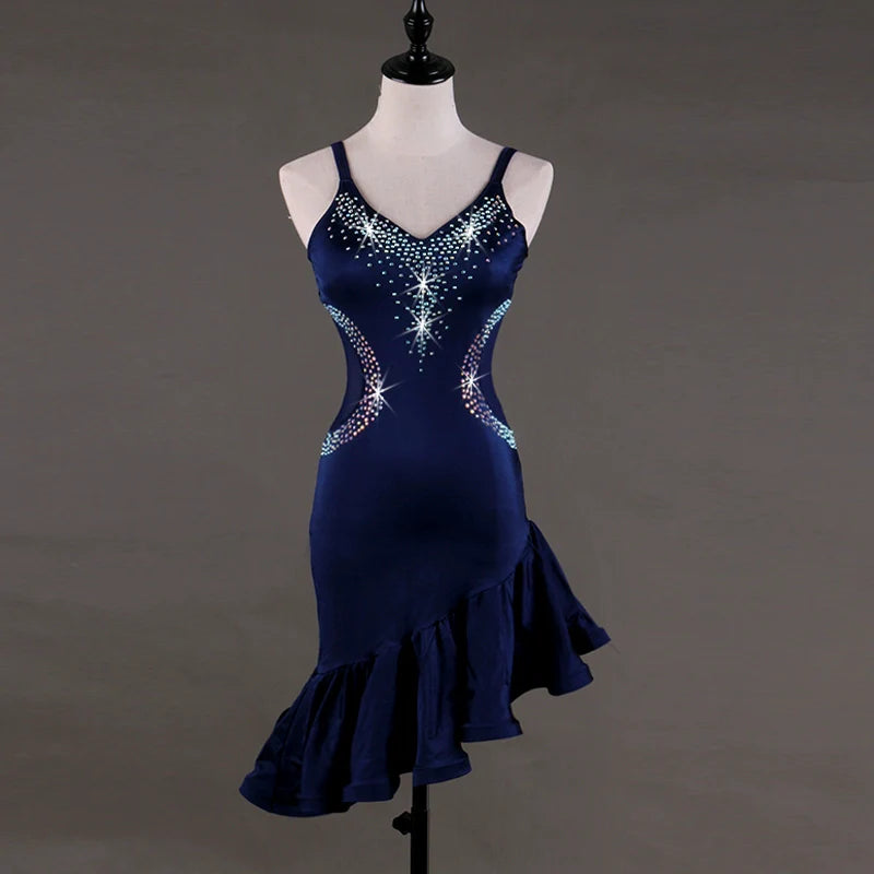 Latin Dance Dresses Latin Dance Competition Dresses Rumba Dresses Rhinestones Sleeveless Dress - Moderndancedress.com
