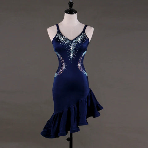 Latin Dance Dresses Latin Dance Competition Dresses Rumba Dresses Rhinestones Sleeveless Dress - Moderndancedress.com