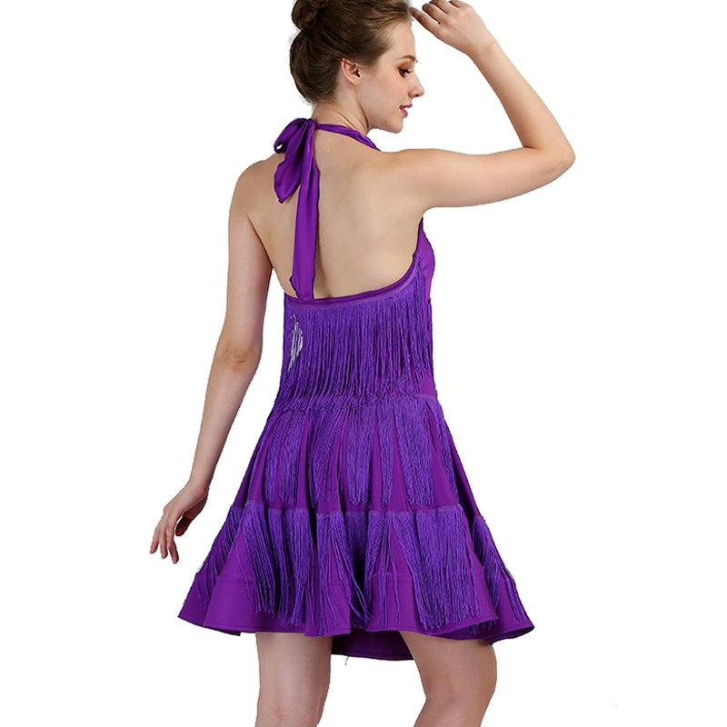 tassels Latin Dance Dresses long sleeves Rhinestones High Dress Big Sway Latin Performance Competition Dresses