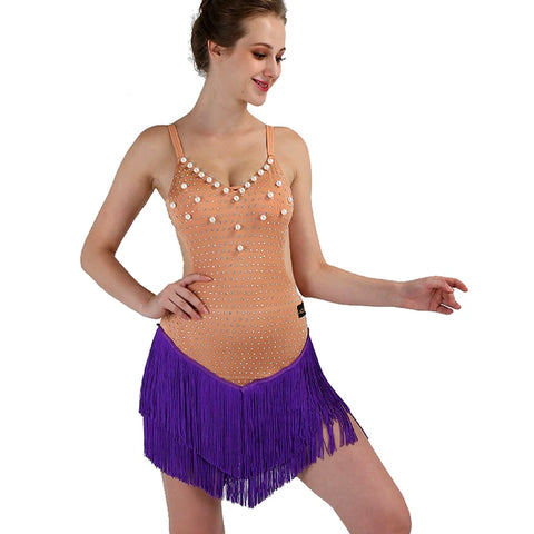 Latin Dance Dresses Women's Performance Spandex / Organza Ruching / Crystals / Rhinestones Sleeveless Dress - Moderndancedress.com