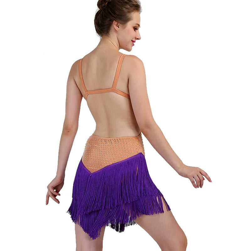 Latin Dance Dresses Women's Performance Spandex / Organza Ruching / Crystals / Rhinestones Sleeveless Dress - Moderndancedress.com