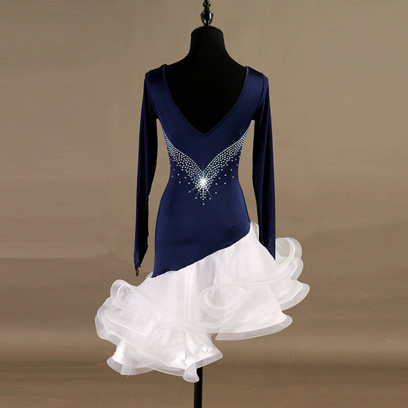 Latin Dance Dresses Women's Performance Spandex Georgette Appliques Crystals / Rhinestones Long Sleeves High Dress - 