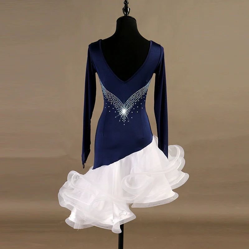 Latin Dance Dresses Women's Performance Spandex Georgette Appliques Crystals / Rhinestones Long Sleeves High Dress - Moderndancedress.com