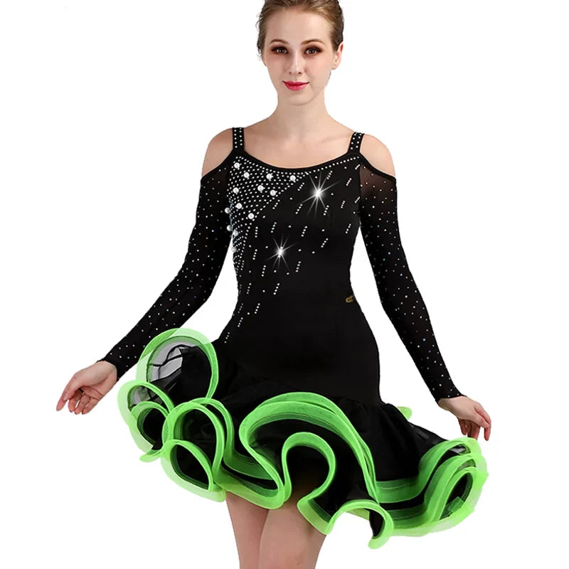 Latin Dance Dresses Women's Performance Spandex / Organza Ruching / Crystals / Rhinestones Sleeveless Dress - Moderndancedress.com