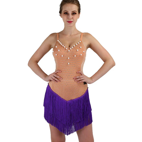 Latin Dance Dresses Women's Performance Spandex / Organza Ruching / Crystals / Rhinestones Sleeveless Dress - Moderndancedress.com
