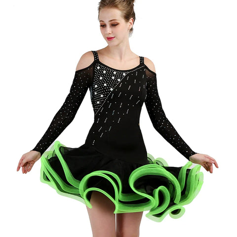 Latin Dance Dresses Women's Performance Spandex / Organza Ruching / Crystals / Rhinestones Sleeveless Dress - Moderndancedress.com