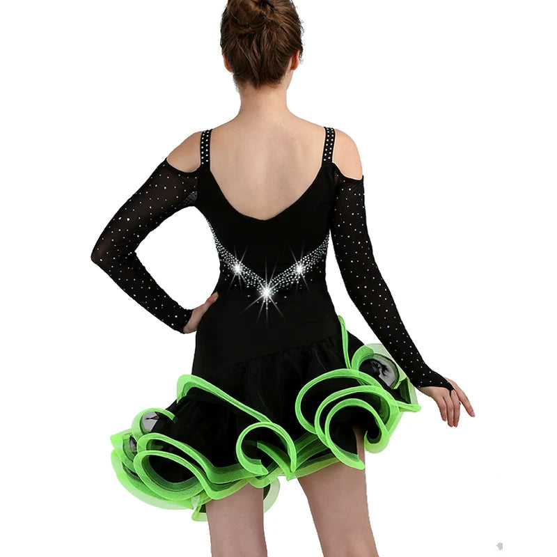 Latin Dance Dresses Women's Performance Spandex / Organza Ruching / Crystals / Rhinestones Sleeveless Dress - Moderndancedress.com