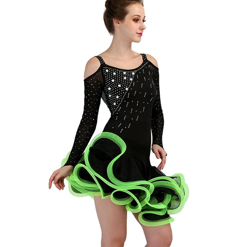 Latin Dance Dresses Women's Performance Spandex / Organza Ruching / Crystals / Rhinestones Sleeveless Dress - Moderndancedress.com