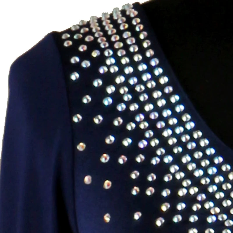 Latin Dance Dresses Women's Performance Spandex Georgette Appliques Crystals / Rhinestones Long Sleeves High Dress - Moderndancedress.com