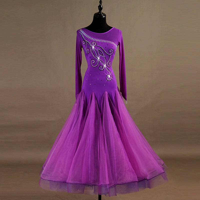 Ballroom Dance Dresses Top-grade National Standard Dance Skirt in Modern Dance Competition with Diamond Insert - Moderndancedress.com