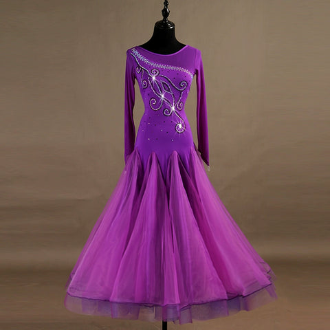 Ballroom Dance Dresses Top-grade National Standard Dance Skirt in Modern Dance Competition with Diamond Insert - Moderndancedress.com