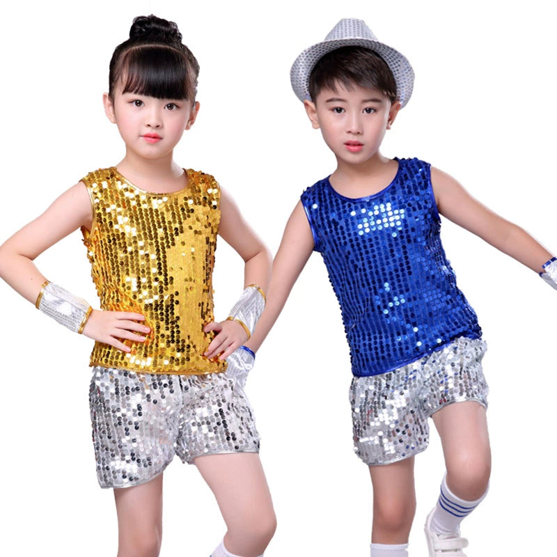 Girls Jazz Dance Costumes Sequins Boys Hip-hop Modern Dance Performance Costume Boys Stage Costume Children Jazz Dance Costume - 