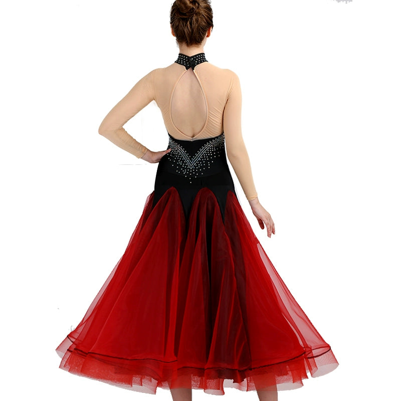 Ballroom Dance Dresses Modern Dance Costume skin color screen sleeve National Standard Dance Dress social dance skirt - 