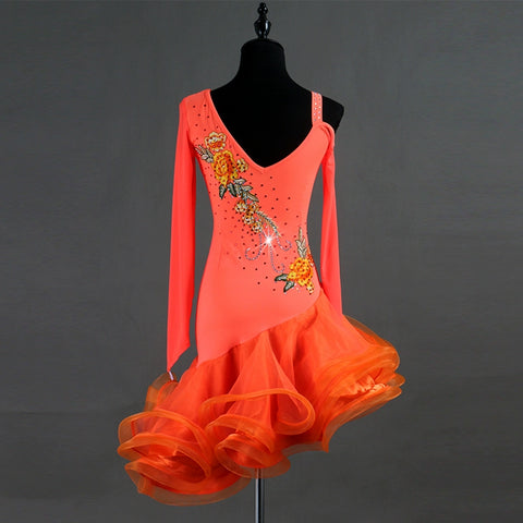 Latin Dance Dresses Women's Training / Performance Spandex / Tulle Tassel / Crystals / Rhinestones Sleeveless High Dress