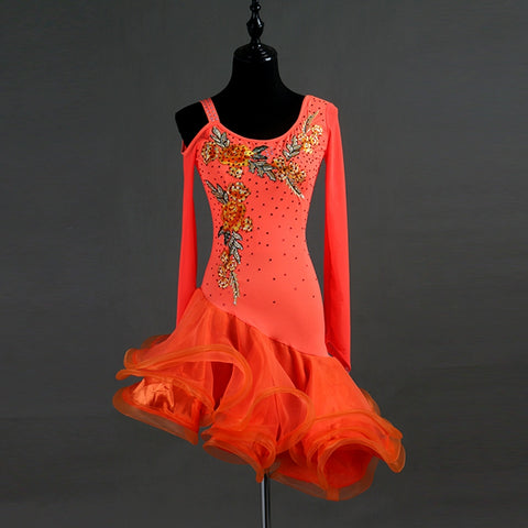 Latin Dance Dresses Women's Training / Performance Spandex / Tulle Tassel / Crystals / Rhinestones Sleeveless High Dress - 