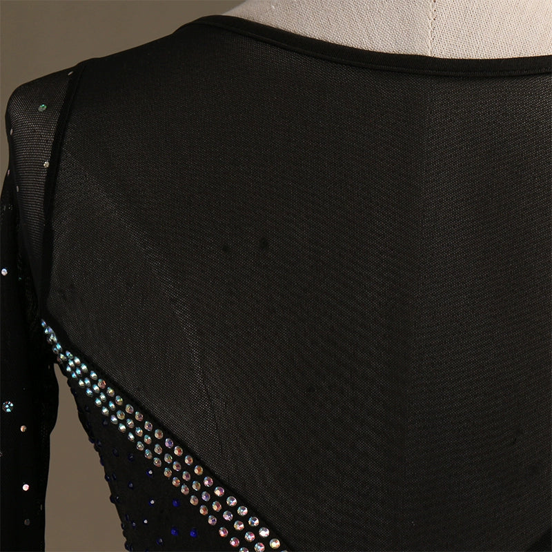 tassels Latin Dance Dresses long sleeves Rhinestones High Dress - Moderndancedress.com