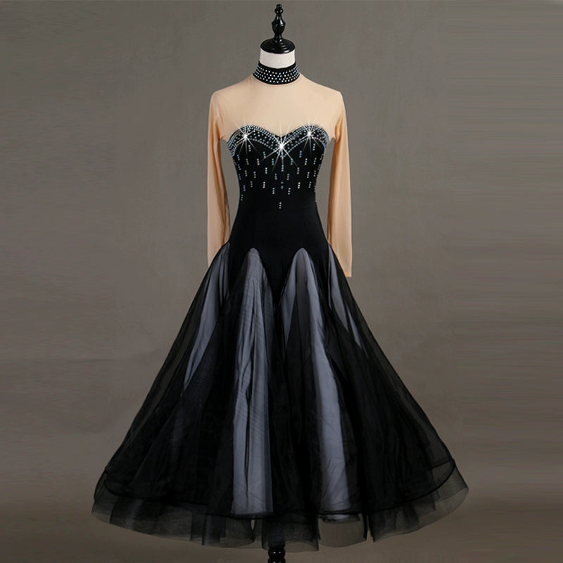 Ballroom Dance Dresses Modern Dance Costume skin color screen sleeve National Standard Dance Dress social dance skirt - Moderndancedress.com