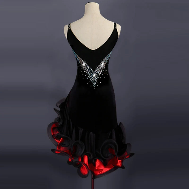 Latin dance performance dress with a drill adult professional competition dress - Moderndancedress.com