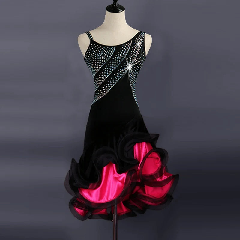 Latin dance performance dress with a drill adult professional competition dress - Moderndancedress.com