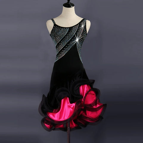 Latin dance performance dress with a drill adult professional competition dress - Moderndancedress.com