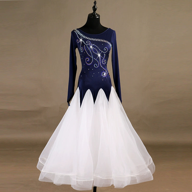 Ballroom Dance Dresses Top-grade National Standard Dance Skirt in Modern Dance Competition with Diamond Insert - Moderndancedress.com