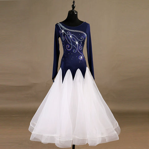 Ballroom Dance Dresses Top-grade National Standard Dance Skirt in Modern Dance Competition with Diamond Insert - Moderndancedress.com