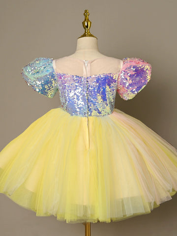 Children colorful yellow sequin tutu skirts ballet jazz dance dresses kindergarten princess choir modern dance costume party dres up skirt - Moderndancedress.com