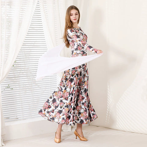 Rose White Flowers Floral Ballroom Dance Dresses for Women Girls Modern Waltz Tango Foxtrot Rhythm Flamenco Dance Costume - Moderndancedress.com