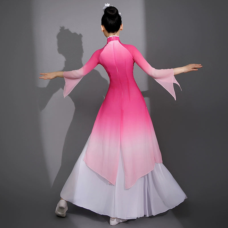 Pink Chinese folk Classical dance costumes Female elegant hanfu Jiangnan solo Fan Umbrella yangge dance performance fairy dress - Moderndancedress.com