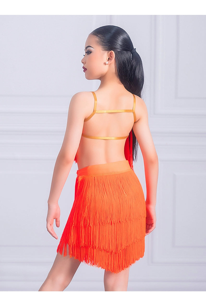 orange tassels Latin Dance dresses for girls kids samba salsa chacha  Dance fringe costumes modern dance Performance Class Uniform - Moderndancedress.com