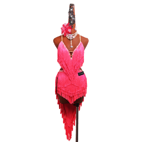 Women girls Professional Latin Dance dresses pink tassels rumba salsa chacha ballroom Show Competition  Sparkling Diamond skirts - Moderndancedress.com