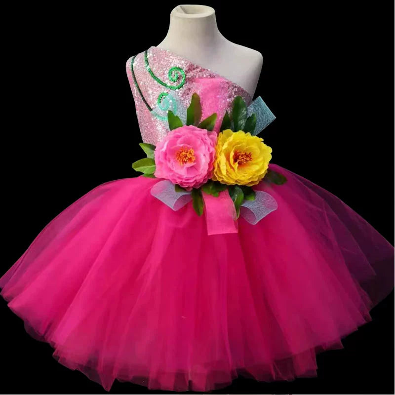 Children's Petal Sequins Jazz Dance Costume Kindergarten Chorus Performance Outfits Princess Tutu Skirt Princess Dresses for Girls - Moderndancedress.com
