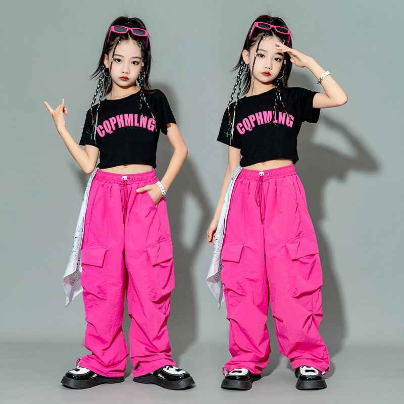Girls Jazz Dance Street Costume Hiphop Dance outfits Children Pink Street Dance Clothing Fried Street Suit - Moderndancedress.com