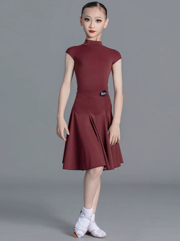 Latin Dance dresses for kids Girls green wine Competition Short Sleeve International modern Dance Standard Suit for children - Moderndancedress.com
