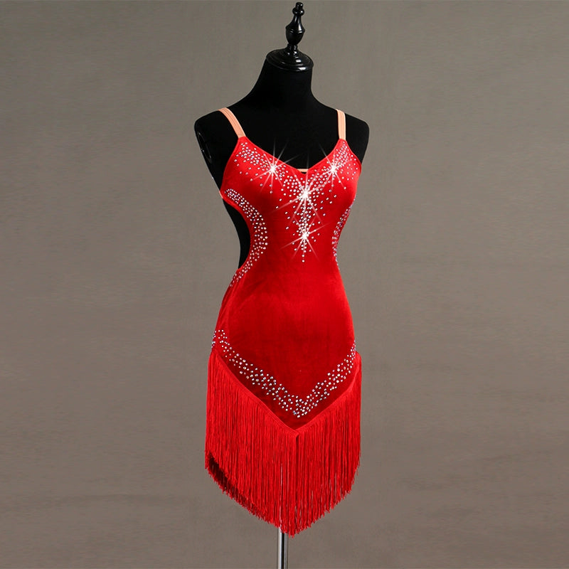 Silk sling Latin Dance Costume Liusu Latin dance competition dress for female adults - Moderndancedress.com