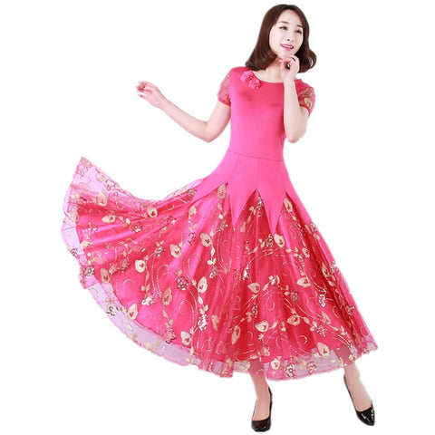 Women's Ballroom Dance Dresses National Standard Short Sleeve Modern Dance Dresses, Dresses, Waltz Dancing Dresses, Tango Social Skirt - Moderndancedress.com