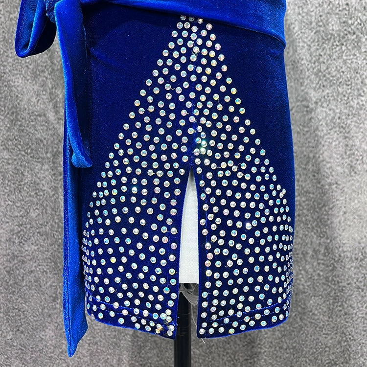 Custom Size Boys Velvet Latin Dance Shirts Royal Blue Salsa Rumba Ballroom Cha Cha Performance Tops for Kids