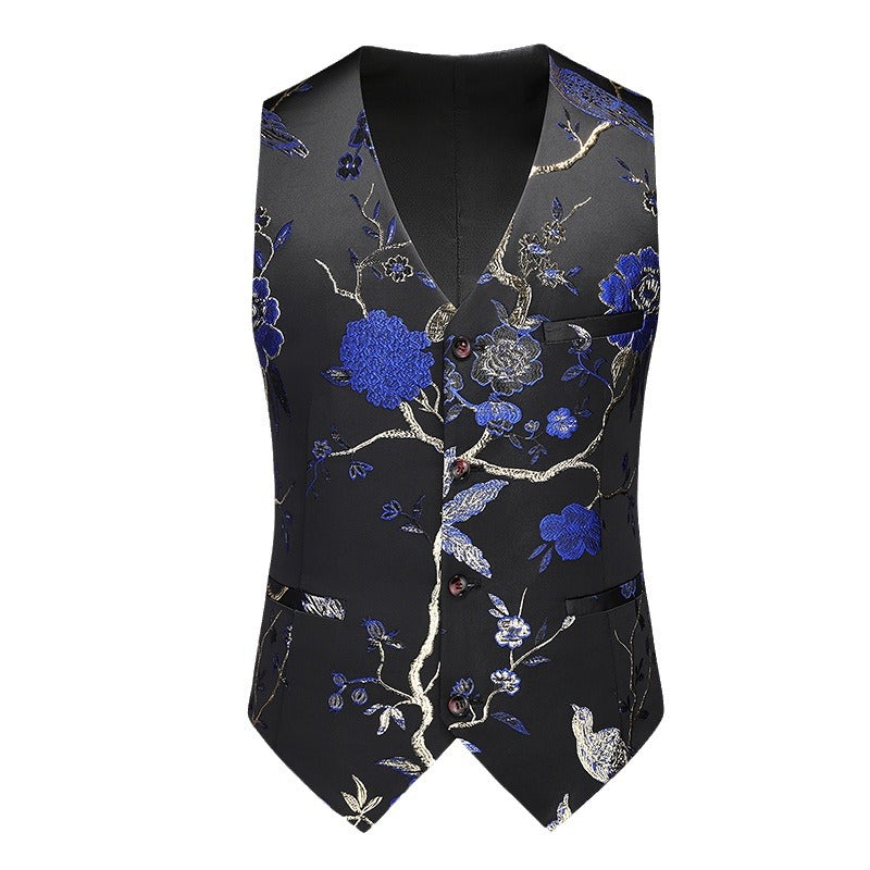 Men's jazz dance waistcoat Slim-fit large-size flower bird pattern choir singer host concert music production performance vest men - Moderndancedress.com