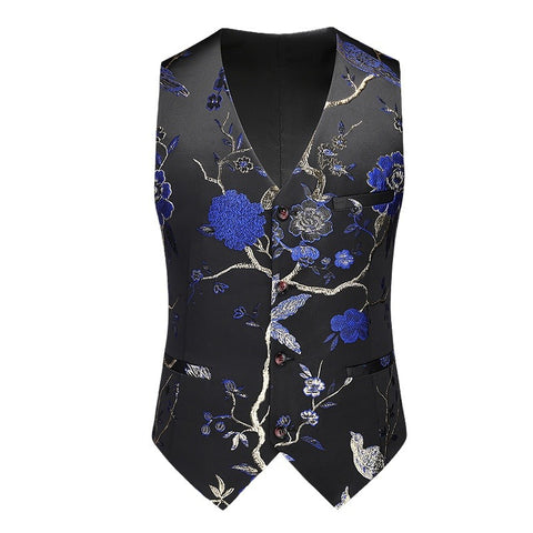 Men's jazz dance waistcoat Slim-fit large-size flower bird pattern choir singer host concert music production performance vest men - Moderndancedress.com
