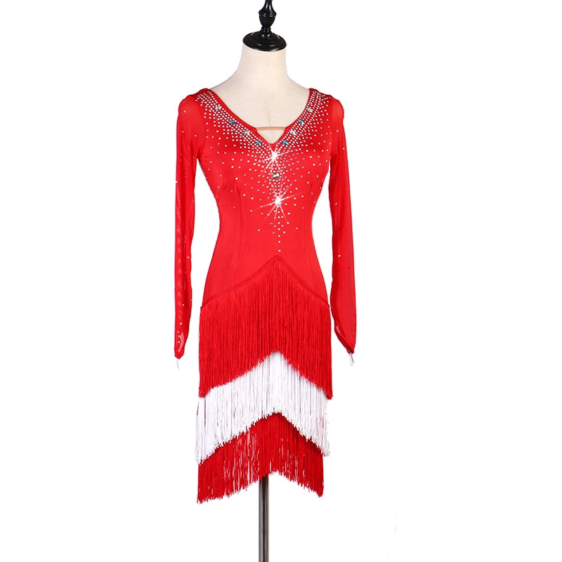 Latin Dance Dresses Latin Dance Competition Dresses Latin Dance Costume Latin Dance Chacha Dance Dress Long Sleeve - Moderndancedress.com