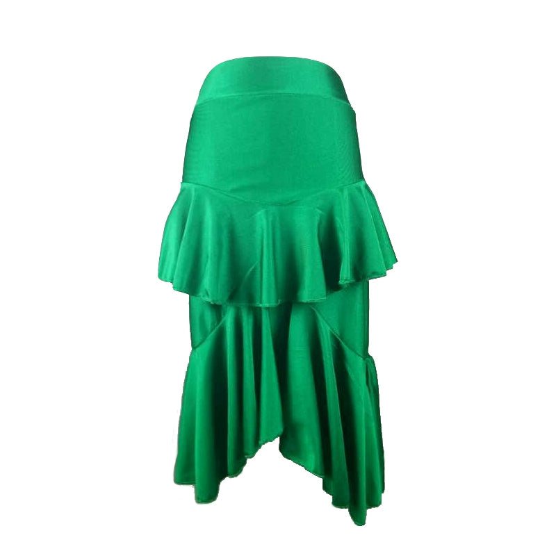 Latin dancer's adult half-length skirt, kungfu, dance costume, double-decked lotus-leaf fringed dress - Moderndancedress.com