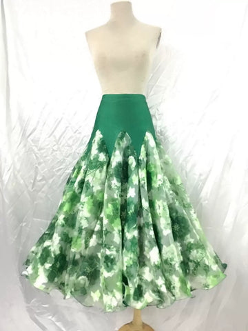 Customized Floral Modern Ballroom Dance Skirts Women Adult Waltz National Standard Tango Dance Performance Competition Skirts - Moderndancedress.com