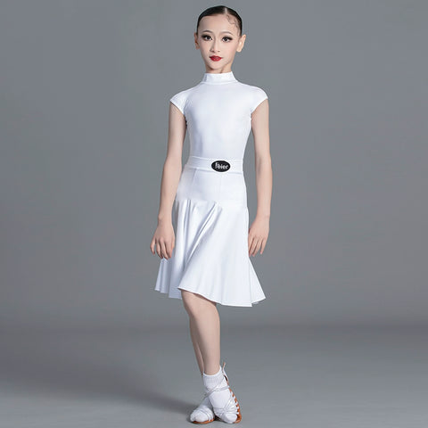 Latin Dance dresses for kids Girls green wine Competition Short Sleeve International modern Dance Standard Suit for children - Moderndancedress.com